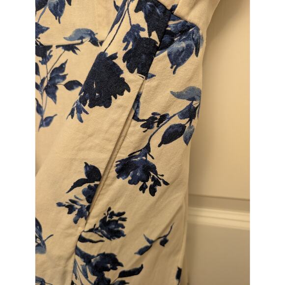 Old‎ Navy Fit & Flare Linen-Blend Midi Dress White Blue Floral Print Cottagecore - Picture 4 of 6